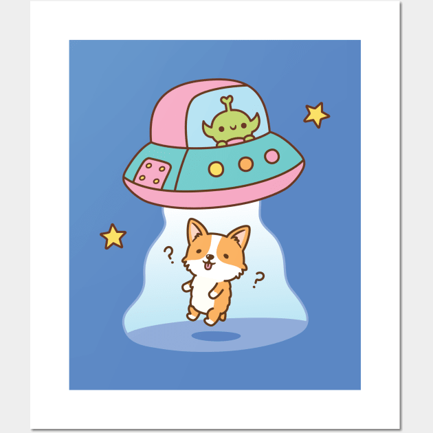 Alien Abducts Clueless Corgi Funny Wall Art by rustydoodle